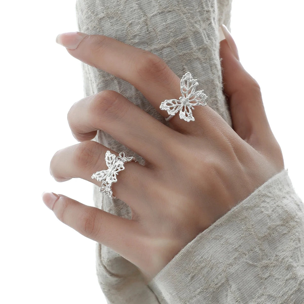 Hollowed Butterfly Ring | Sterling 925 Silver Pulpy Petal Dancer Mariposa | Elegant Wide Lace Open Adjustable Ring for Lady's Luscious Finger